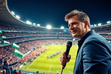 Broadcasting live during a thrilling sports event to capture the essence of Sports Broadcasting.