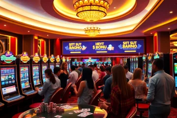 A group of players enjoying their gaming experience at a casino with a focus on situs slot bonus new member promotions and vibrant slot machines.