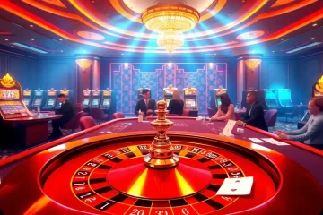 Attendees enjoying a high-stakes game at a site casino en ligne with vibrant tables and roulette wheels.