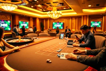 Excited players engaging in high-stakes poker at CM88 casino, showcasing a vibrant betting atmosphere.