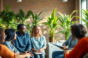 Empowering mental health tips shared in a supportive therapy session with diverse individuals.